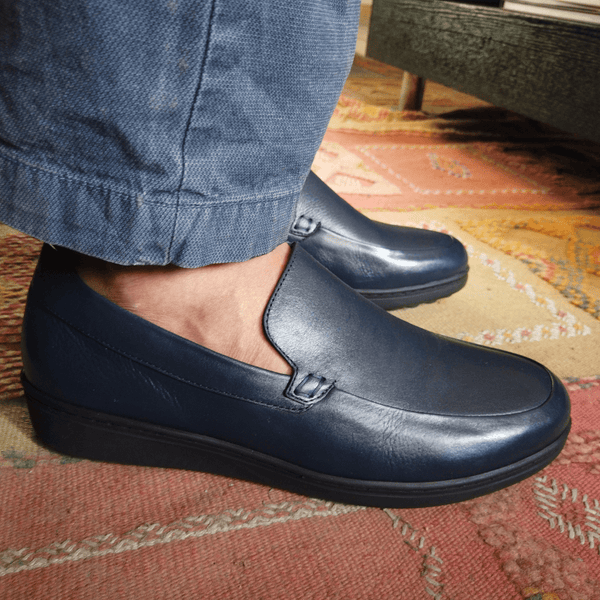 #chaussures_médicales#-Classico en cuir bleu /كلاسيكو بالجلد الأزرق - Suisses.ma