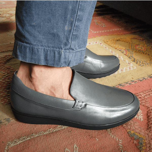 #chaussures_médicales#-Classico en cuir gris / كلاسيكو في جلد رمادي - Suisses.ma