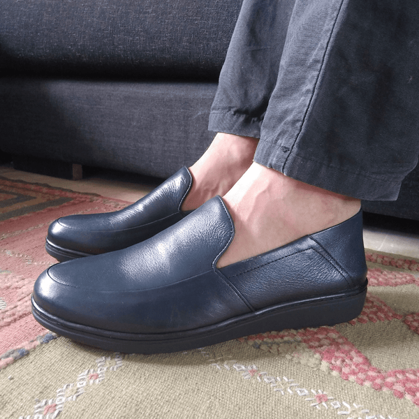 #chaussures_médicales#-Lugano en cuir bleu /لوغانو بالجلد الأزرق - Suisses.ma
